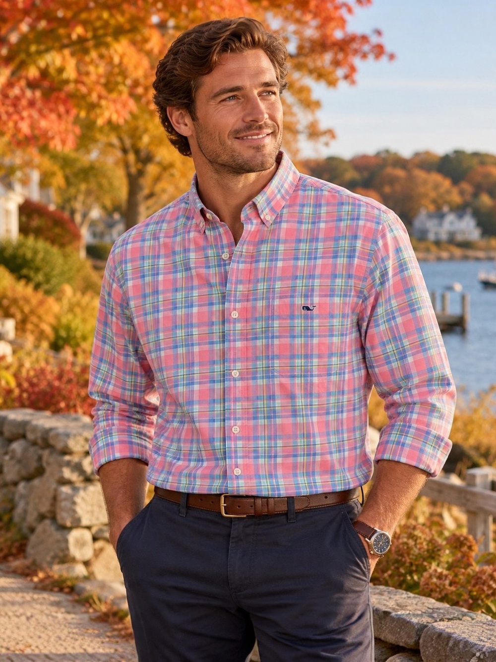 Vineyard Vines Tucker Shirt Men’s XL Slim Fit Pink Plaid 100% Cotton Whale